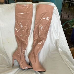 Thigh high blush heeled boots